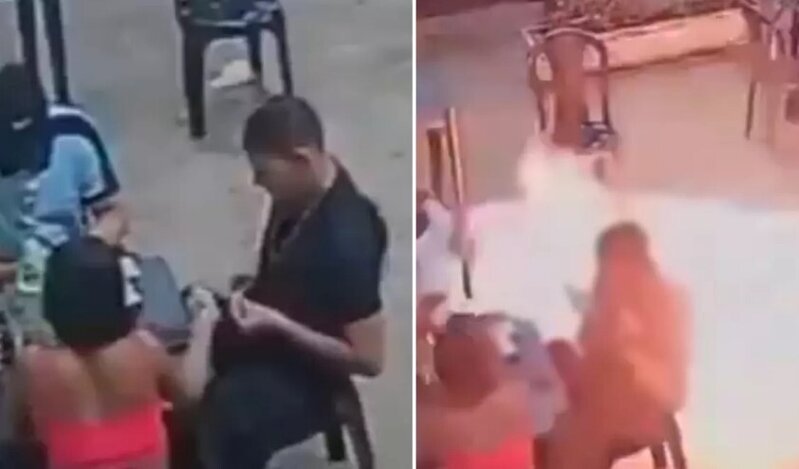 Kibriti yerə atdı, ortalığı alov bürdü - VİDEO