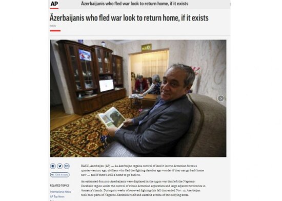 "Associated Press" azərbaycanlı məcburi köçkünlərin öz doğma yurdlarına qayıtmaq arzularından yazır