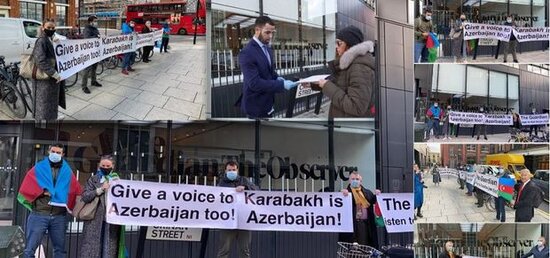 Azərbaycanlılar "The Guardian" nəşrinin binası qarşısında aksiya keçiriblər