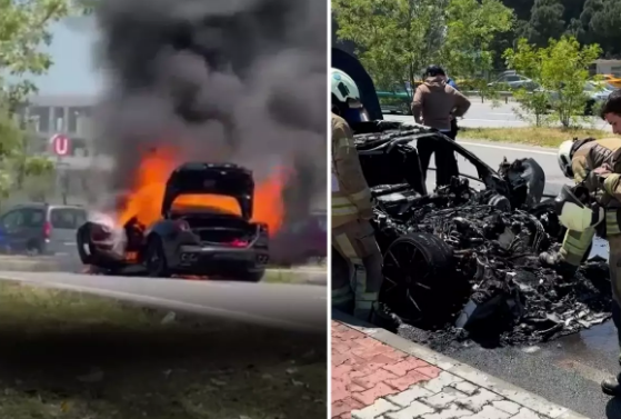 Lüks avtomobil yanaraq külə döndü - VİDEO