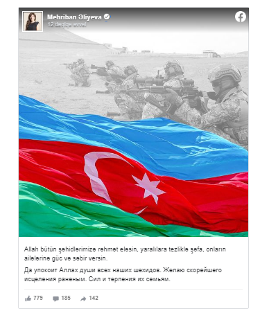 Mehriban Əliyeva şəhid hərbçilərlə bağlı paylaşım edib - FOTO