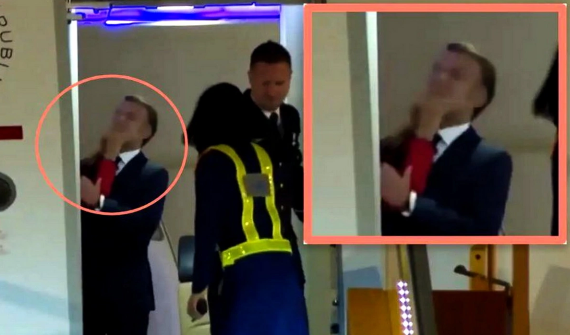 Makron təyyarədə arvadından şillə yedi