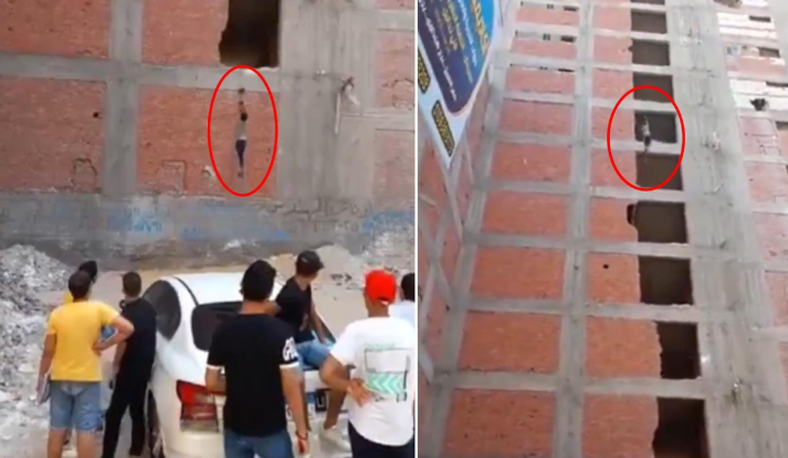 İnşaat işçilərinin iplə yuxarı qaldırılması görüntüləri gündəm oldu - VİDEO