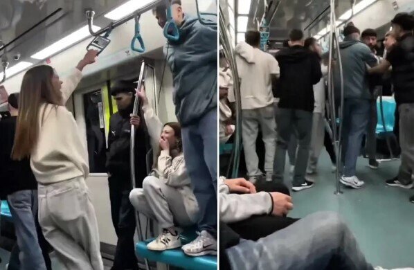 İki qrup arasında insident – Gənc qızlar hadisəni gülərək izlədilər