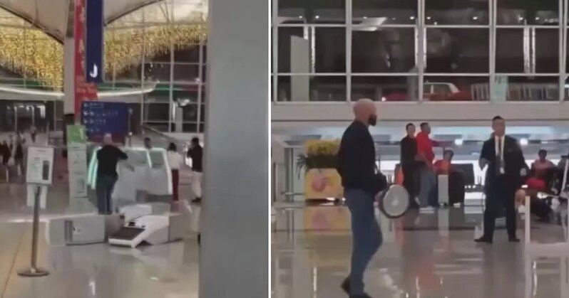 Qəzəbli turist hava limanında təxribat törətdi - VİDEO