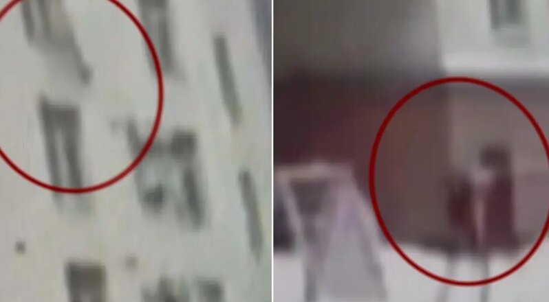 Yeddinci mərtəbədən düşən uşağı havada tutaraq xilas etdi - VİDEO