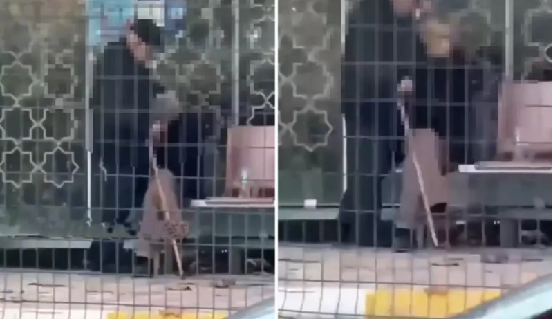 Avtobus dayanacağında xoşagəlməz hadisə: yaşlı cütlüyün etdiklərinə baxın! - VIDEO