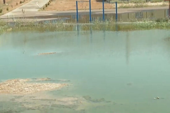 Prezidentin açılışını etdiyi məktəb çirkab suları içində - VİDEO