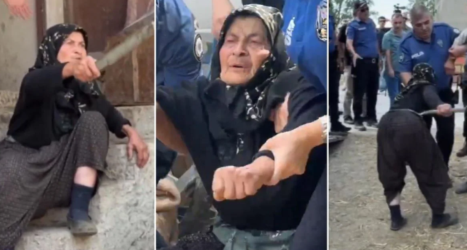 84 yaşlı qadının evdən çıxarılması zamanı gərginlik yaşandı - VİDEO