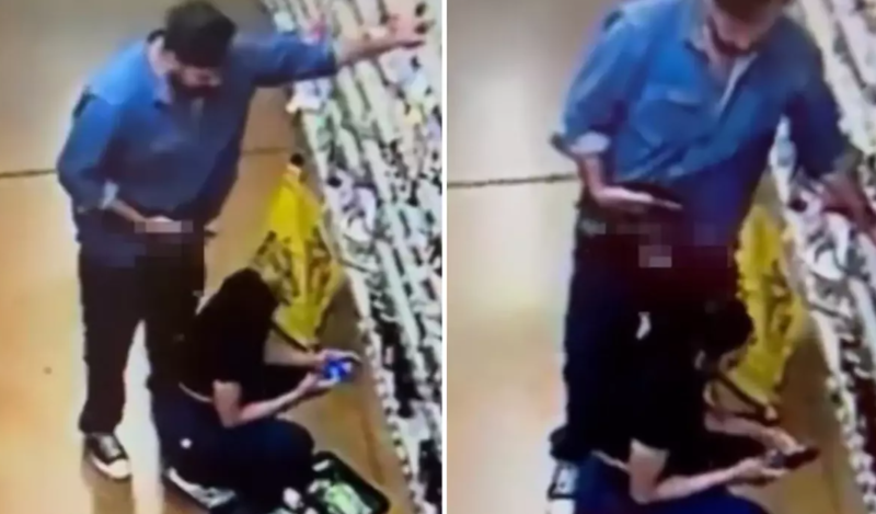 Marketdə qadına qarşı edilən əxlaqsızlığı görən hər kəs polisi axtarır - VİDEO