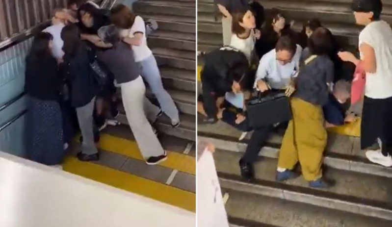 Qadınlar metroda gənc qızların fotosunu çəkən şəxsi döydülər - VİDEO