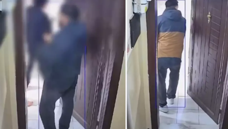 Kuryer sifariş təhvil etdiyi qadının evinə girməyə cəhd etdi - VİDEO