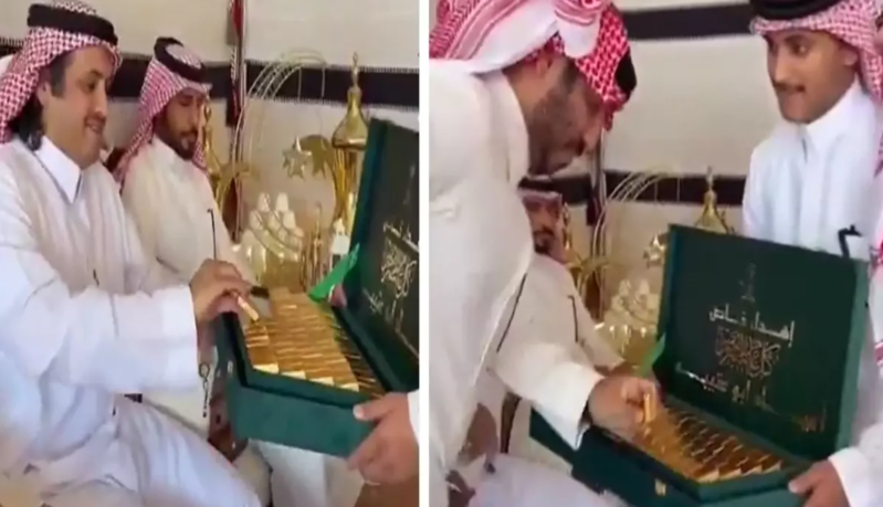 Gəlinin qardaşı bəyin ailəsinə külçə-külçə qızıl hədiyyə etdi - VİDEO