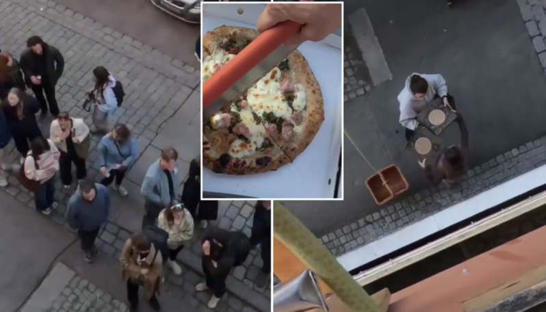Evinin balkonundan pizza satmağa başlayan kişi 90 dəqiqəyə 70 sifariş aldı - VİDEO