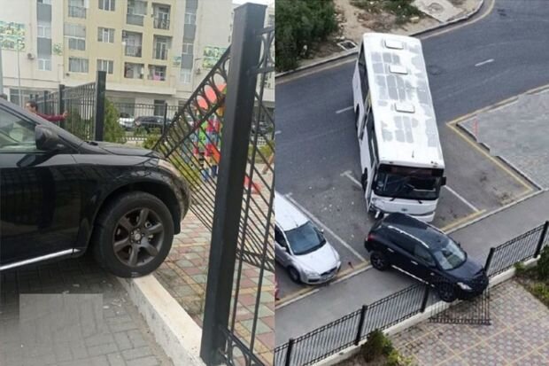 Bakıda avtobus park edilmiş avtomobilə çırpıldı - FOTO