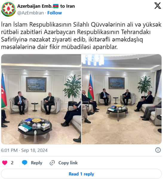 İranın ali və yüksək rütbəli zabitləri Azərbaycanın Tehrandakı səfirliyində olublar