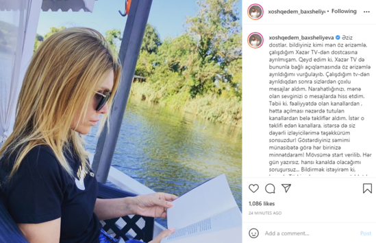 Xoşqədəm "Xəzər TV"dən ayrılması barədə NƏLƏR YAZDI? - FOTO