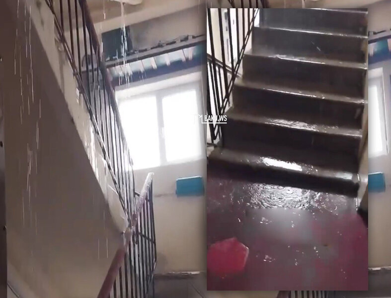 Bakıda ev sahibi suyu açıq qoyub evdən çıxdı - Bloku su basdı - VİDEO