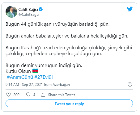 Cahit Bağcı: "Bu gün dəmir yumruğun endiyi gündür"