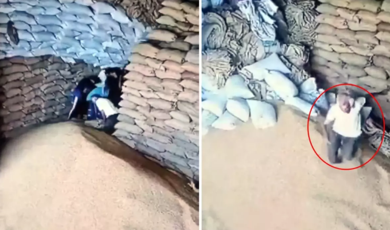 Taxıl anbarında faciə: Tonlarla kisənin altında qaldılar, yalnız bir nəfər xilas oldu - VİDEO