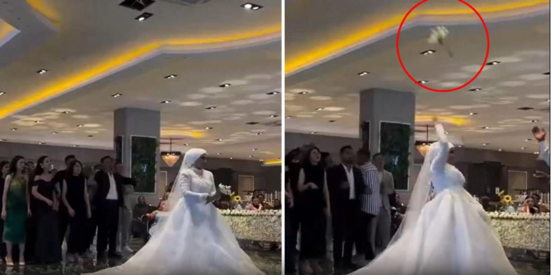 Toyda gəlinin çiçəyi atmasını gözləyən qonaqlar şok oldu - VİDEO