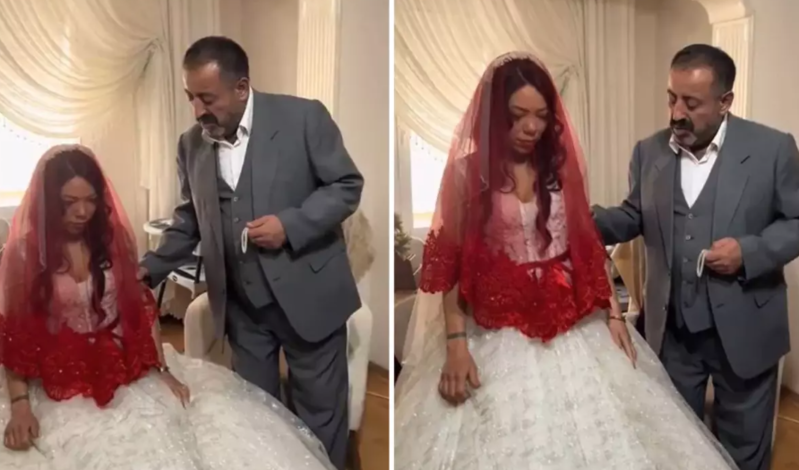 Toyda gəlini evdən qayınatasının çıxarması görənləri çaşbaş etdi - VİDEO