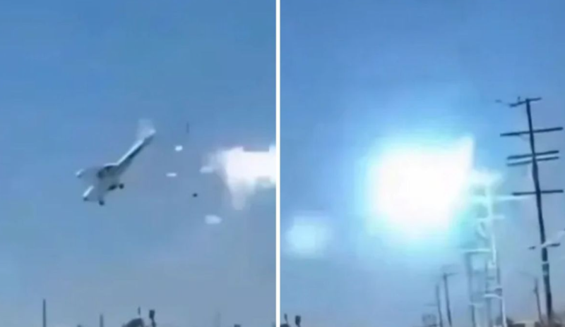 Elektrik dirəyinə çırpılan təyyarə ağır qəza edib - VİDEO