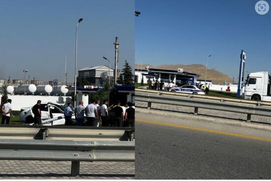 Qəzaya düşən maşın müşahidə kamerasının dirəyini aşırdı - FOTO