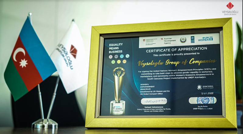 "Veysəloğlu" gender bərabəriliyini dəstəklədiyinə görə BMT-nin İnkişaf Proqramının sertifikatına layiq görüldü