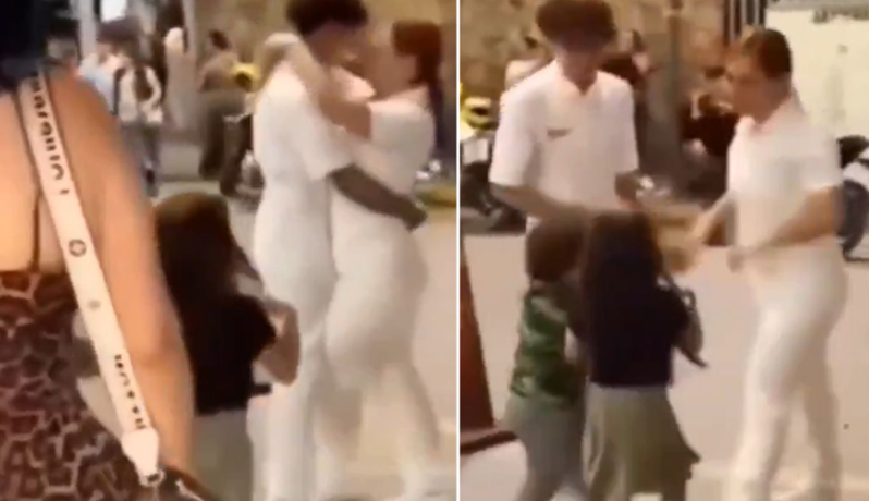 Yolda sevgilisi ilə gəzəndə arvadı və uşaqları ilə rastlaşdı - VİDEO