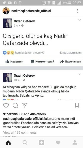 Nadir Qafarzadə özünün ölüm xəbərini oxudu...FOTO