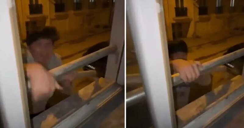 Pəncərədən yataqxanaya girməyə çalışan tələbə dəhşətli anları yaşadı - VİDEO